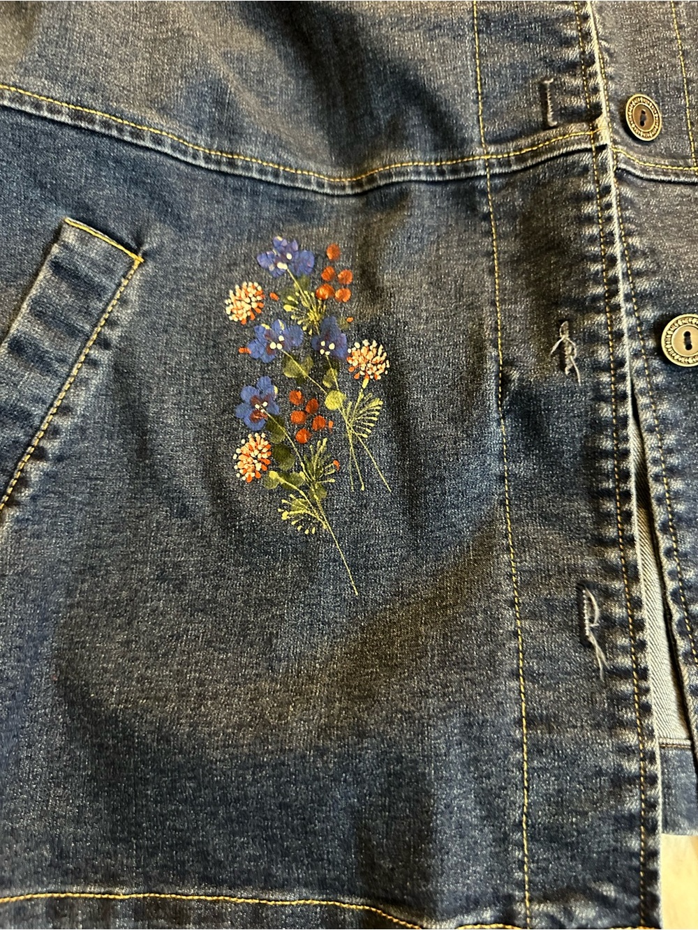 Embroidered Floral Blue Denim Jacket by Focus - Picture 4 of 4